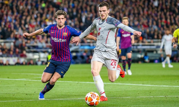 Andy Robertson in action during the Champions League semi-final first leg. Photograph: Nigel Keene/ProSports/Rex/Shutterstock