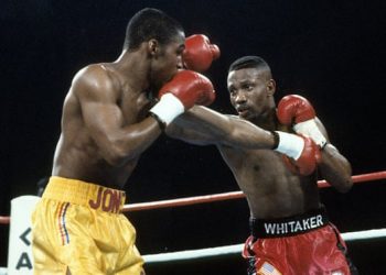 Pernell Whitaker (right) during his victory over Anthony Jones in Las Vegas in 1991. The fight secured Whitaker the WBC, IBF and WBA lightweight titles. (Photograph: The Ring Magazine/The Ring Magazine via Getty Images)