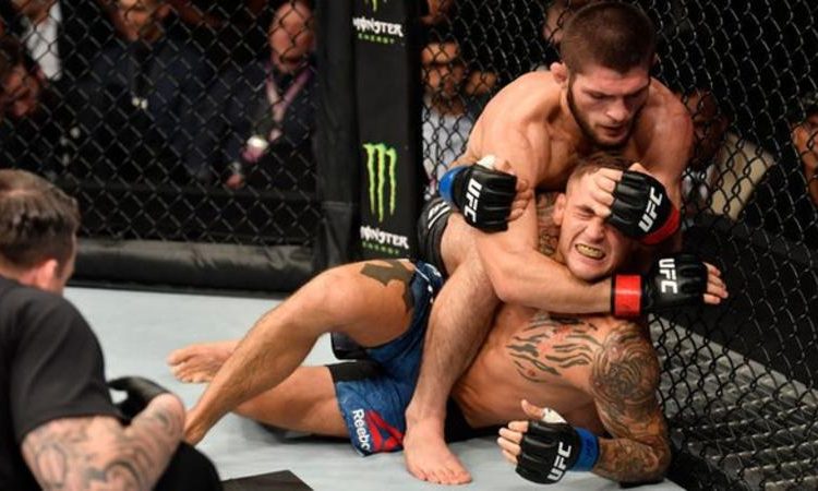 Khabib was in control of the fight from the first round and eventually submitted Poirier in the third (Image credit: Getty Images)