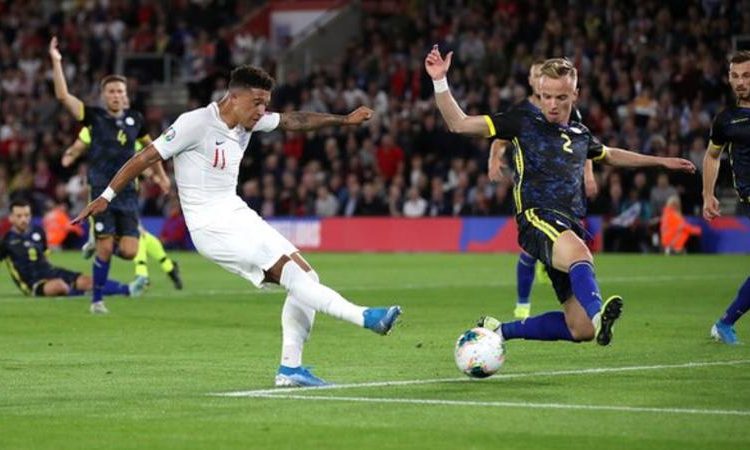 Sancho scored his first two international goals for England (Image credit: PA MEDIA)