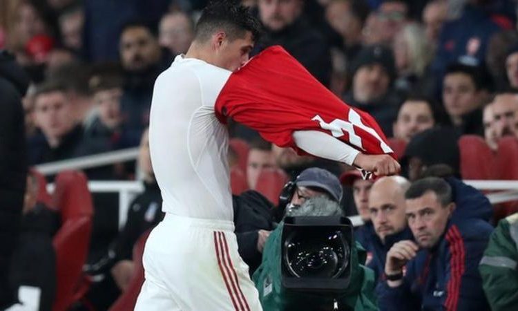 Granit Xhaka reacted angrily to the reaction from Arsenal fans when he was substituted against Crystal Palace on 27 October (Image credit': AFP)