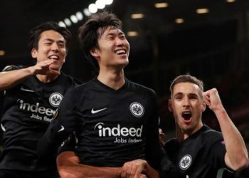 Before Thursday, Daichi Kamada (centre) had scored one goal in 27 appearances for Eintracht Frankfurt (Image credit: Reuters)