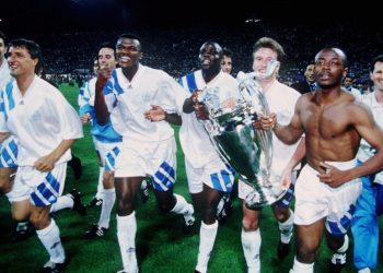Abedi celebrating his UCL triumph with Marseille