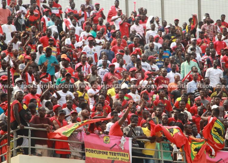 Asante Kotoko's fans celebrate Justice Blay's opener. 

Hearts of Oak vs Asante Kotoko - 26-01-20