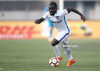 BEIJING, CHINA - APRIL 28:  Frank Acheampong #7 of Tianjin Teda  in action during 2018 China Super League match between Beijing Renhe and Tianjin Teda at Beijing Fengtai Stadium on April 28, 2018 in Beijing, China.  (Photo by XIN LI/Getty Images)