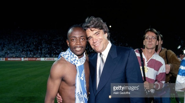 Winning combo: Abedi Pele (left) and Bernard Tapie (right) during their days together at Marseille in the early 90s (Image credit: Getty Images)