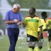 GHANA MANAGER'S OTTO PFISTER, & ABEDI AYEW PELE.  (Photo by Neal Simpson/EMPICS via Getty Images)