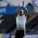 SWANSEA, WALES - MAY 22: André Ayew of Swansea City applauds the fans during the Sky Bet Championship Play-off Semi Final 2nd Leg match between Swansea City and Barnsley at the Liberty Stadium on May 22, 2021 in Swansea, Wales. (Photo by Athena Pictures/Getty Images)