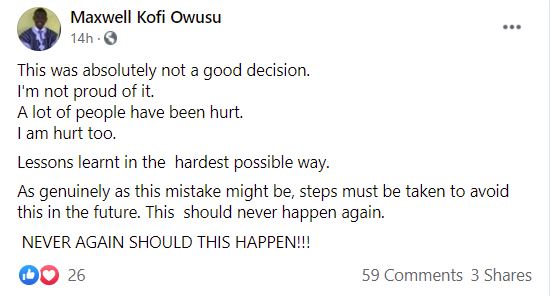 Mawell Kofi 'I Am Sorry, I Am Hurt Too' – Referee Who Officiated Hearts of Oak v Elmina Sharks Game Apologises