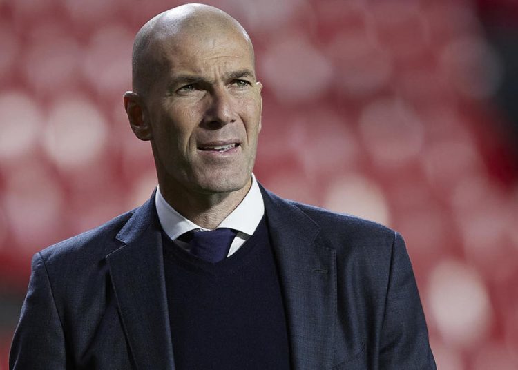 GRANADA, SPAIN - MAY 13: Zinedine Zidane, Manager of Real Madrid looks on following the La Liga Santander match between Granada CF and Real Madrid at Estadio Nuevo Los Carmenes on May 13, 2021 in Granada, Spain. Sporting stadiums around Spain remain under strict restrictions due to the Coronavirus Pandemic as Government social distancing laws prohibit fans inside venues resulting in games being played behind closed doors. (Photo by Quality Sport Images/Getty Images)