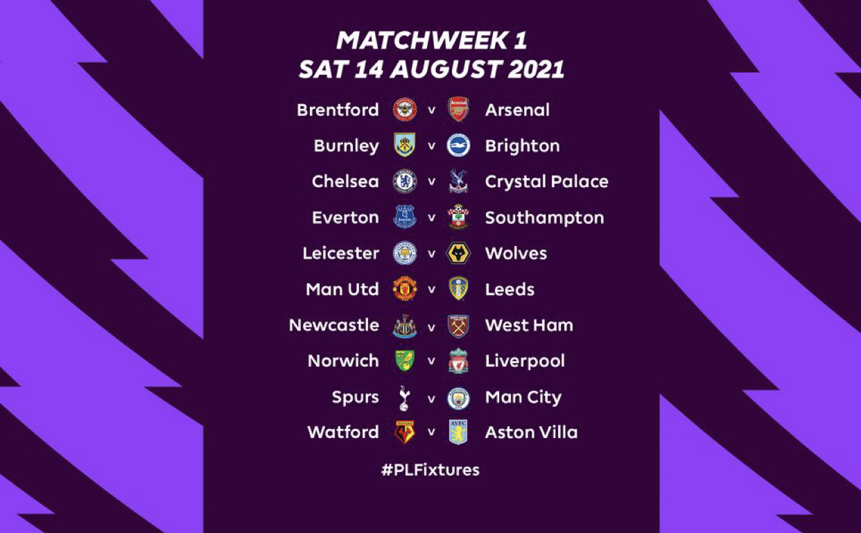 2021/2022 PL fixtures announced with Tottenham vs Man City in week 1