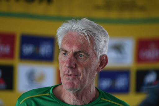 JOHANNESBURG, SOUTH AFRICA - OCTOBER 05:  Bafana Bafana head coach Hugo Broos during the South African national soccer team press conference at Dobsonville Stadium on October 05, 2021 in Johannesburg, South Africa. (Photo by Lefty Shivambu/Gallo Images)