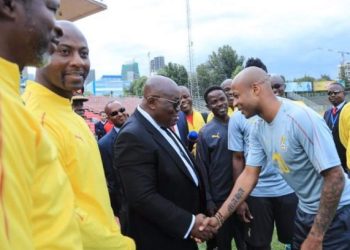 Nana Akufo-Addo shakes hands with Black Stars captain, Andre Ayew [File Photo]