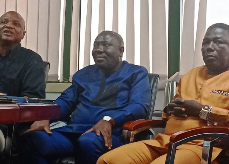 Togbe Afede XIV (left) and Hearts Board Members Odotei-Sowah (middle), Akambi (right)