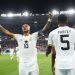 Andre Ayew celebrates after scoring equalizer against Portugal