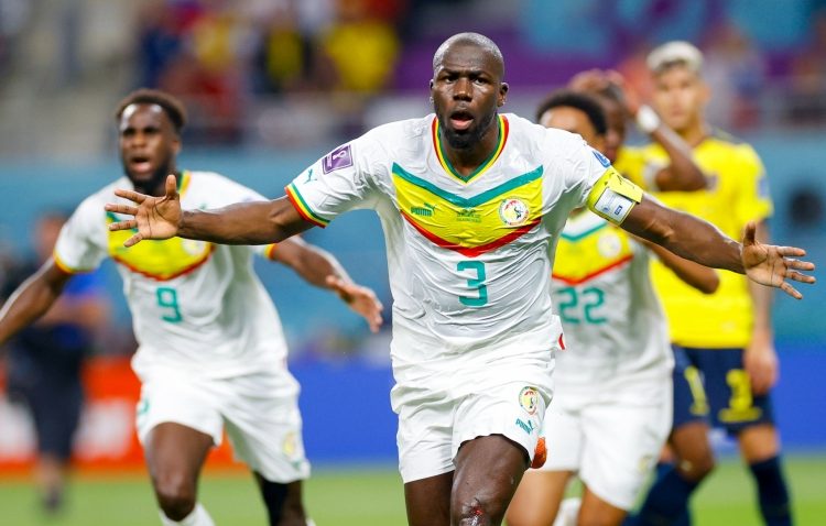 Senegal Captain Kalidou Koulibaly celebrates scoring winner against Ecuador