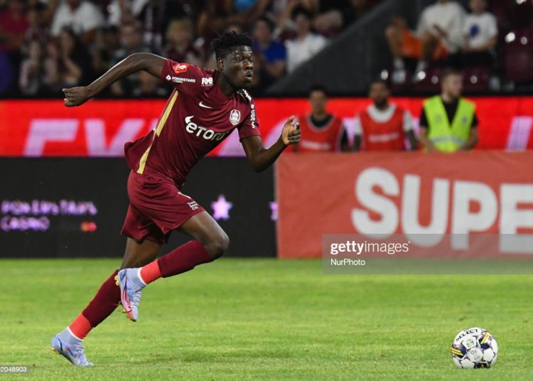 Emmanuel Yeboah, winger of CFR Cluj in action during CFR Cluj v. Inter Escaldes, Cluj-Napoca dr Constantin Radulescu Stadium, 13 July 2022 (Photo by Flaviu Buboi/NurPhoto via Getty Images)