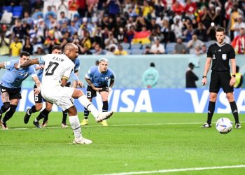 Dede Ayew missed a crucial penalty in a 0-2 loss to Uruguay at the 2022 World Cup. Photo Credit: Getty Images