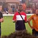Addo speaks with Attram De Visser players after a training session