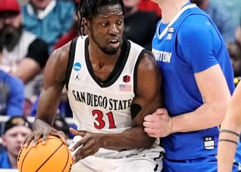 Mensah in action against Creighton in the National Championship.