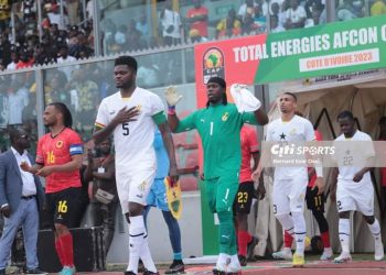 Thomas Partey (5) led the Black Stars in the 1-0 win over Angola at the Baba Yara