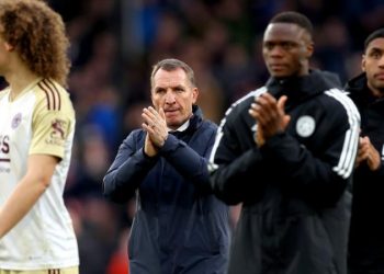 Brendan Rodgers (centre) was sacked in April with Leicester City under threat of relegation