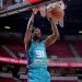 Nathan Mensah #31 of the Charlotte Hornets dunks the ball during the game against the Minnesota Timberwolves during the 2023 NBA Las Vegas Summer League (Photo by Garrett Ellwood/NBAE via Getty Images)