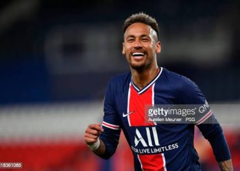 Neymar Jr of Paris Saint-Germain reacts during the Ligue 1 match between Paris Saint-Germain and Stade Reims at Parc des Princes on May 16, 2021 in Paris, France. (Photo by Aurelien Meunier - PSG/PSG via Getty Images)