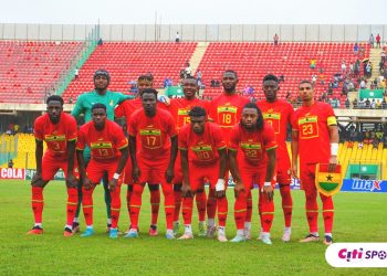 Ghana's starting unit in a friendly game against Liberia