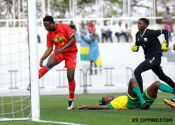 Evelyn Badu scores against Rwanda Photo Courtesy: GFA