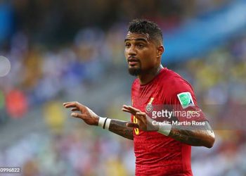 Kevin-Prince Boateng gestures during 2014 FIFA World Cup Brazil Group G match between Germany and Ghana (Photo by Martin Rose/Getty Images)