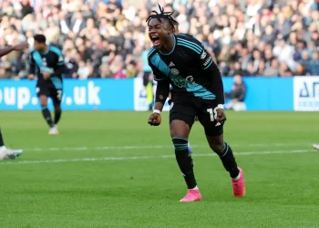 Fatawu Issahaku celebrates goal against Swansea Photo Courtesy: Leicester City