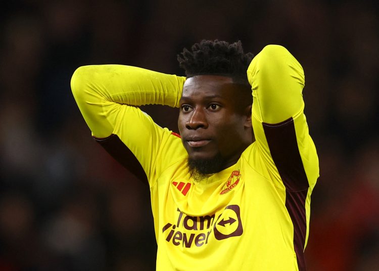Soccer Football - Champions League - Group A - Manchester United v Galatasaray - Old Trafford, Manchester, Britain - October 3, 2023 Manchester United's Andre Onana reacts REUTERS/Carl Recine