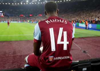 Kudus hit his trademark Landlord Pose after scoring against Freiburg in the Europa League Photo Courtesy: West Ham