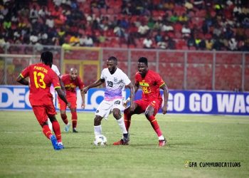 Ghana played out a goalless draw against lowly ranked Namibia (white) in a pre 2023 AFCON friendly game