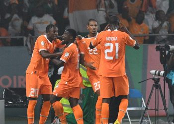 Cote D'Ivoire celebrate qualification to 2023 AFCON quarterfinal Photo Courtesy: CAF