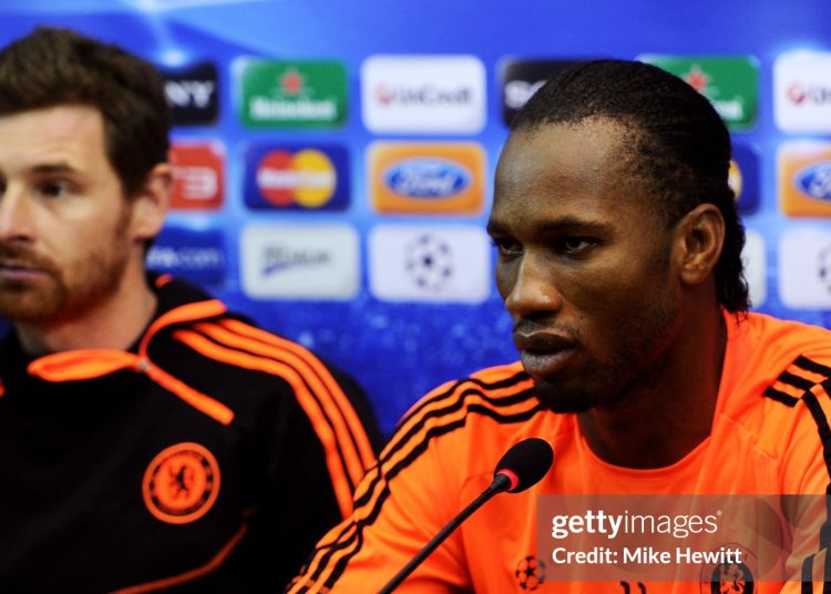 Andre Villas-Boas (L) the Chelsea manager and striker Didier Drogba (R) (Photo by Mike Hewitt/Getty Images)