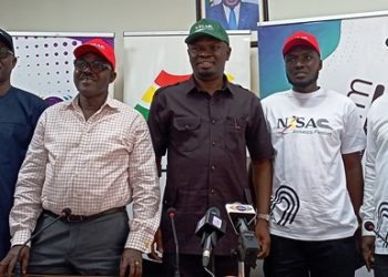 Sports Minister Mustapha Ussif (middle right) and 13th African Games LOC Chairman Dr. Kwaku Ofosu- Asare (middle left) at the launch of the 2024 NISAC.