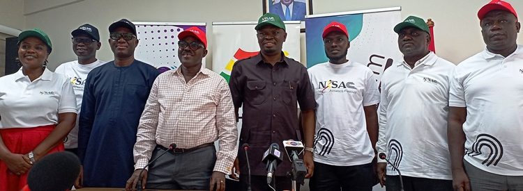 Sports Minister Mustapha Ussif (middle right) and 13th African Games LOC Chairman Dr. Kwaku Ofosu- Asare (middle left) at the launch of the 2024 NISAC.