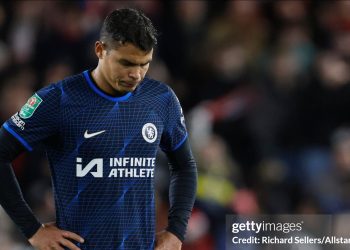 MIDDLESBROUGH, ENGLAND - JANUARY 9: Thiago Silva of Chelsea looks dejected after the Carabao Cup Semi Final First Leg match between Middlesbrough and Chelsea at Riverside Stadium on January 9, 2024 in Middlesbrough, England. (Photo by Richard Sellers/Sportsphoto/Allstar via Getty Images)