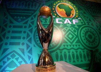 Confederation of African Football's (CAF) Champions league trophy (Photo credit should read MOHAMED EL-SHAHED/AFP/Getty Images)