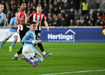 Foden scores one of three goals in a 3-1 Man City win over Brentford Photo Courtesy: Getty Images