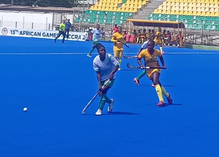 Ghana in action against Nigeria in Women's Hockey Final at 13th African Games