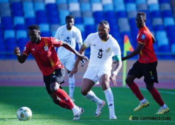 Jordan Ayew in action for Ghana against Uganda