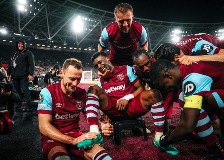 Kudus celebrates goal with teammates Photo Courtesy: West Ham