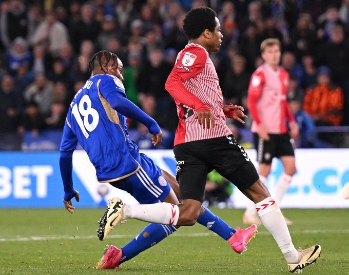 Fatawu Issahaku celebrates goal against Southampton Photo Courtesy: Leicester City