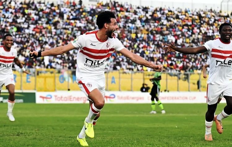 Zamalek celebrate goal against Dreams in Kumasi Photo Courtesy: CAF