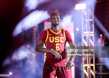 Bronny James #6 of the USC Trojans (Photo by Meg Oliphant/Getty Images)