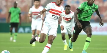 Brahima Ndiaye of Zamalek battles Ebenezer Adade of Dreams FC Photo Courtesy: CAF
