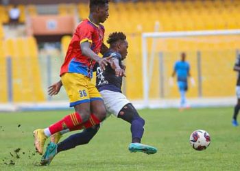 Hearts of Oak (red and yellow) in action against Accra Lions Photo Courtesy: Ghana Premier League